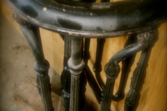 S110 Sample Solid New Orleans style custom interior stair railing with scroll volute and newel post