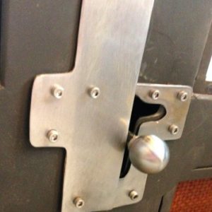 North facing entrance from interior with 6' double entry door with stainless trim bottom